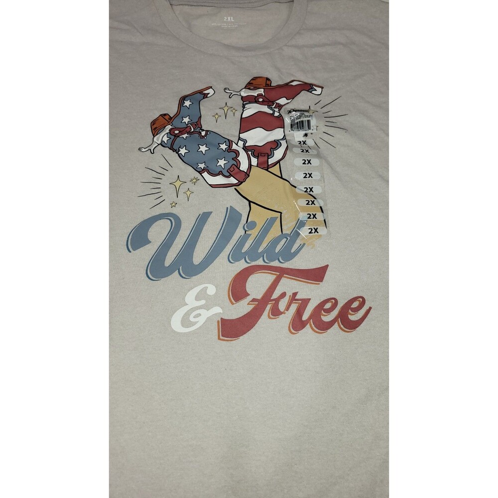 2XL Patriotic 4th of July  Red White Blue Cowboy Boot America Wild & Free B20